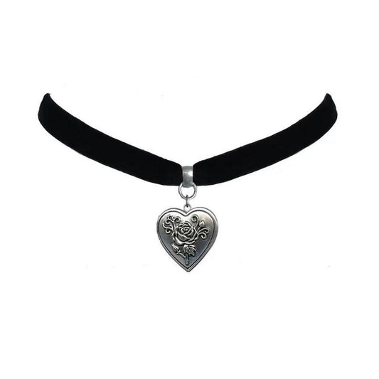 heart rose locket velvet choker