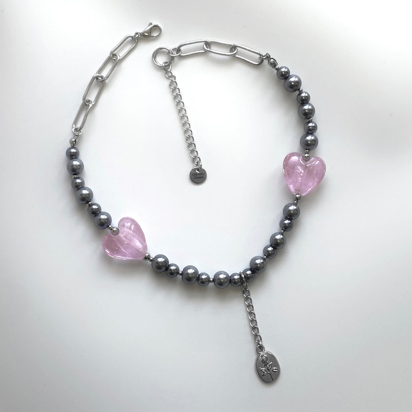 pink glass hearts necklace