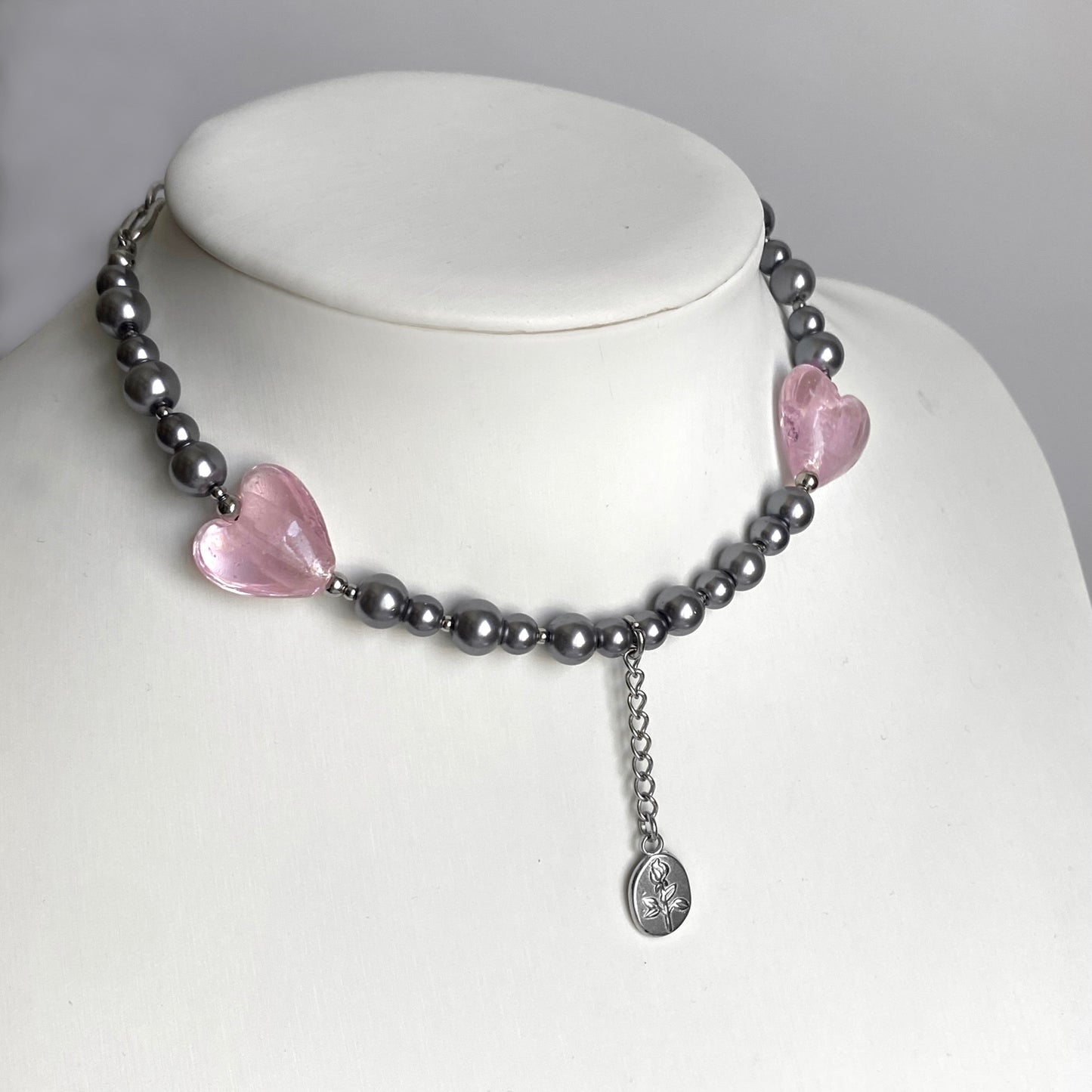 pink glass hearts necklace