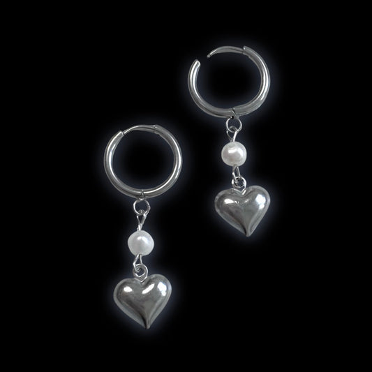 heart and pearl hoop earrings